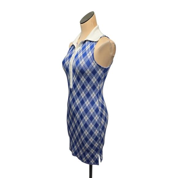 Smythe Argyle Polo Mini Dress‎ Blue Knit Bodycon Preppy Plaid Size Small - Picture 7 of 8